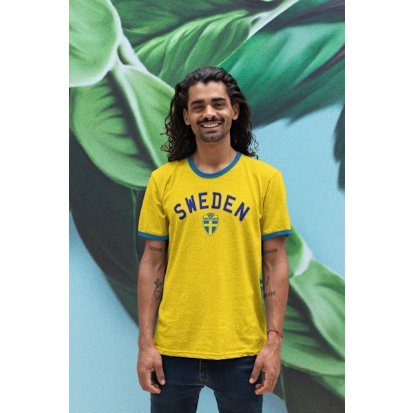 Sweden T-shirt curve design med ISAK 9 - gul tipped fotbolls t-tröja L