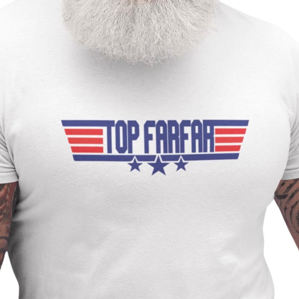 Top Farfar vit t-shirt med coolt tryck fram S