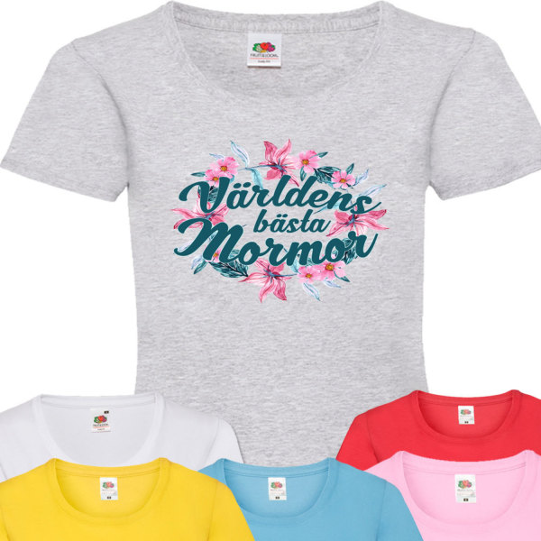 Mormor t-shirt - flera färger - Blom Röd T-shirt - XXL