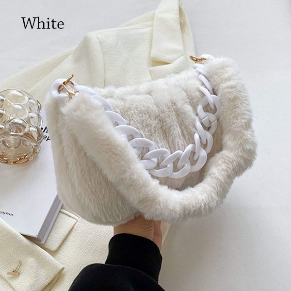 Plys skuldertasker Fluffy Håndtaske HVID white