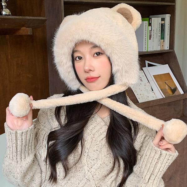 Faux Fur Beanies Hattu Kissa Korva Neulottu Cap VALKOINEN white