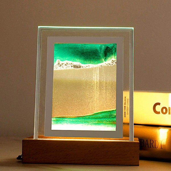 3D Moving Sand Art Bordlampe Quicksand Painting Night Light Gold