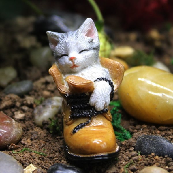 Støvler Sko Cat Ornaments Micro Landskap Fairy Garden Miniatyr