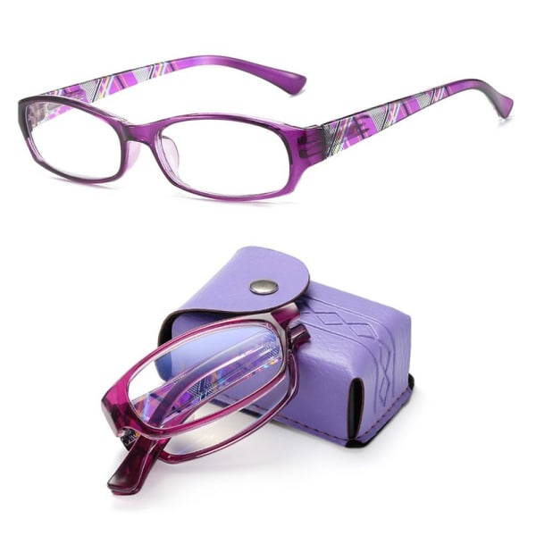 Anti-blått ljus Läsglasögon Fyrkantiga glasögon LILA Purple Strength 100