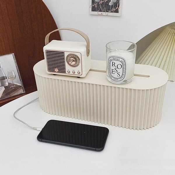 Plug Board Desktop Förvaringsbox Cordboard Desktop Organizer VIT White