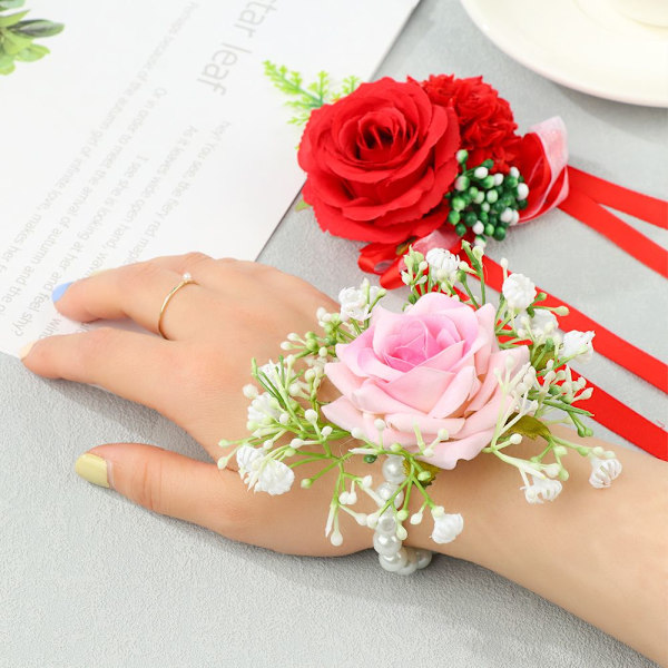 Brud handled Blomma Hand Blommor RÖD STYLE2 Red Style2
