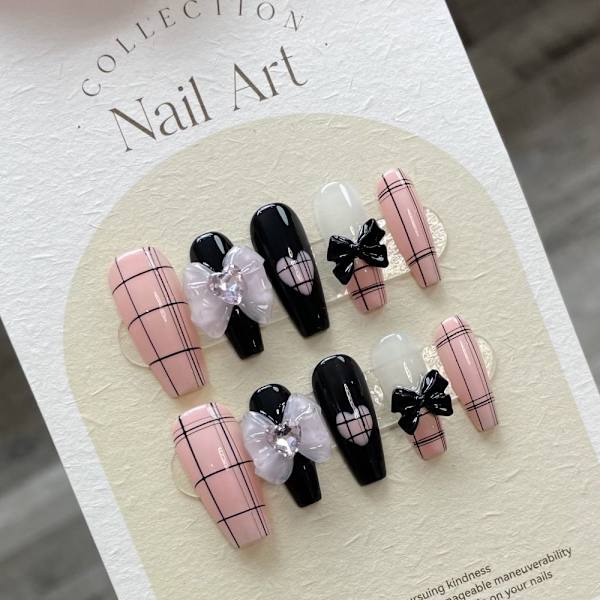 10st Grid Lines Handgjorda naglar Pure Manual False Nail XS XS