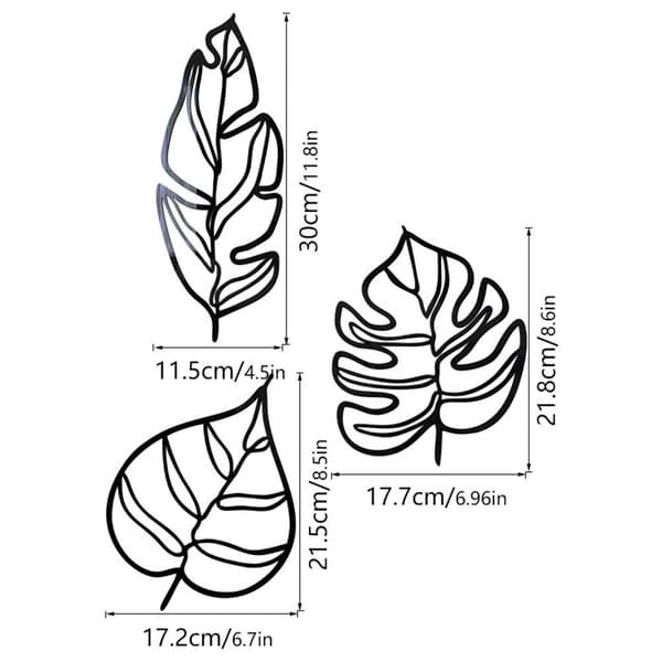 3ST/ Set Wall Stickers 3D Hollow Line Leaf SILVER silver