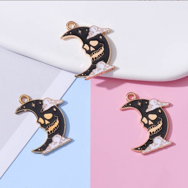 Halloween Emalje Charms Sort Måne Vedhæng Gotisk Charm