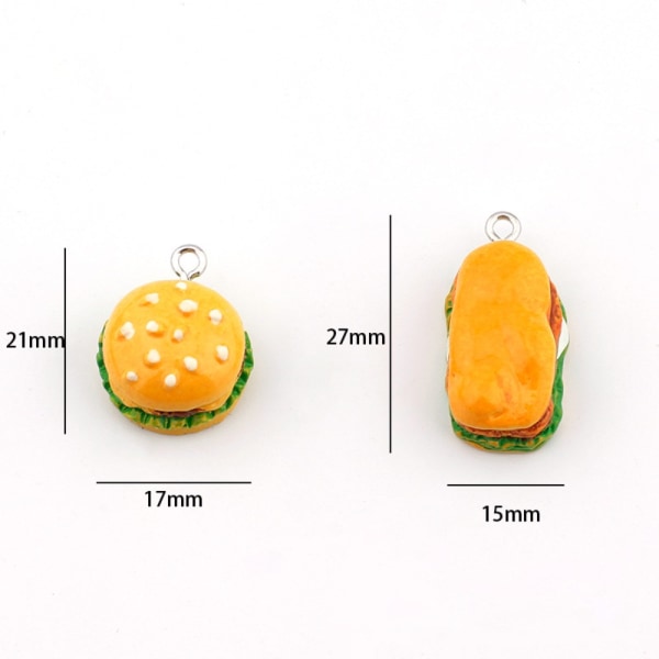 20 Stk Resin Hamburger Hamburger Charms MED HULFIRKANT MED With hole square