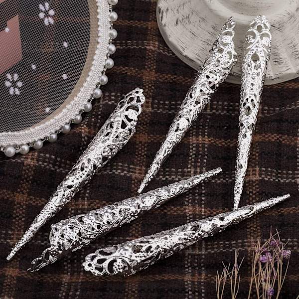 10 stk falsk negle finger neglespids SØLV 12CM10STK 10STK Silver 12cm10Pcs-10Pcs