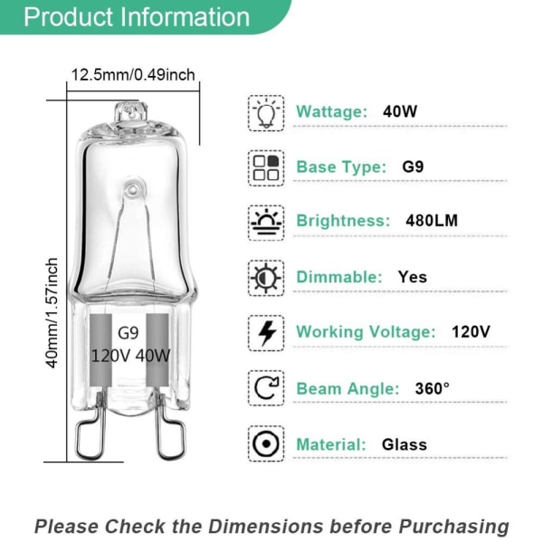 12 st G9 Halogenlampor G9 Glödlampa