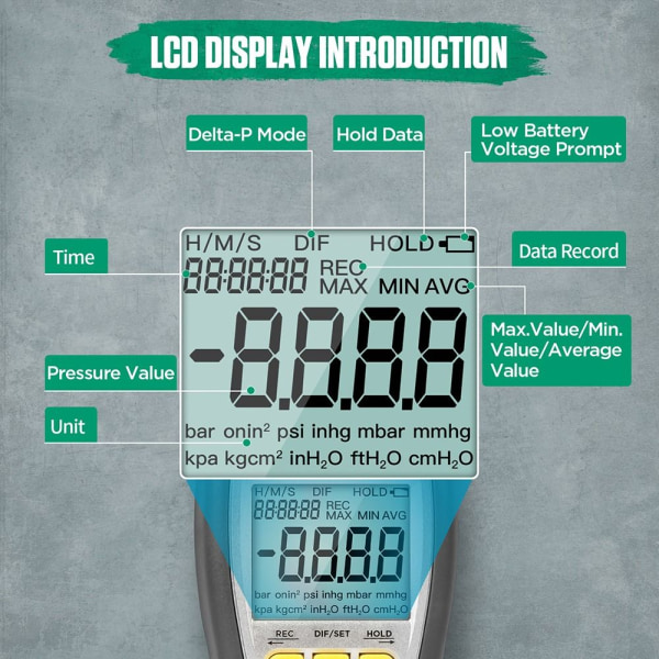 Manometer Digital Differensial Manometer Digitalt lufttrykk