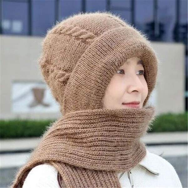 Integrert Cap Skjerf Beanie Hat Skjerf KHAKI Khaki