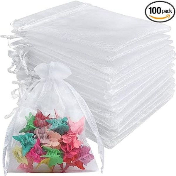 100 STK Hvid Gaze Taske Lille Mesh Øje Almindelig Gave Candy