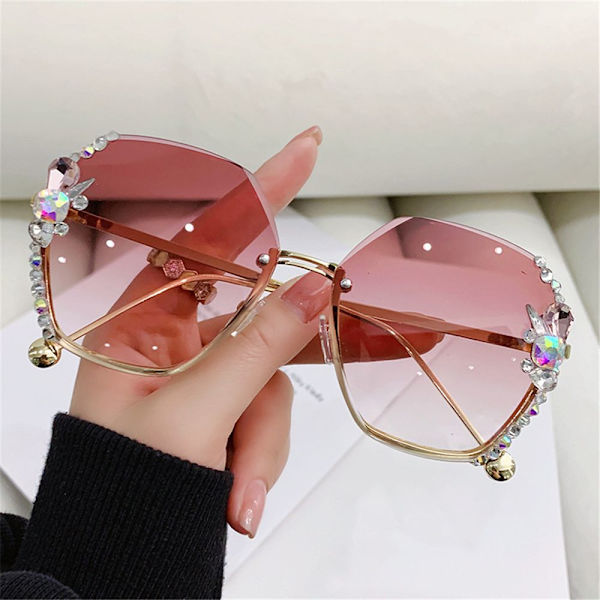 Vintage Rhinestone Solbriller Riffeløse Solbriller GRÅ GRÅ