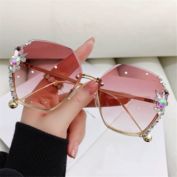 Vintage Rhinestone Solbriller Rimeløse Solbriller GRÅ GRÅ