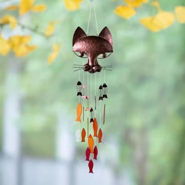Wind Chime Cat and Fish Metal