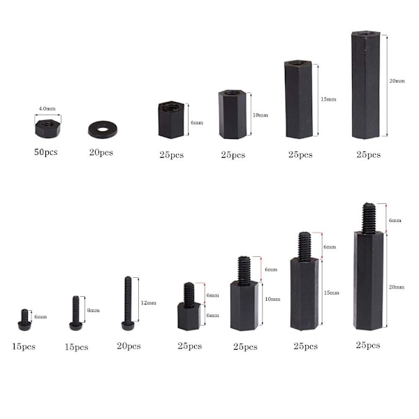 320 STK Han kvindelige sekskantafstandsstykke Standoff skrue sortimentssæt møtrik