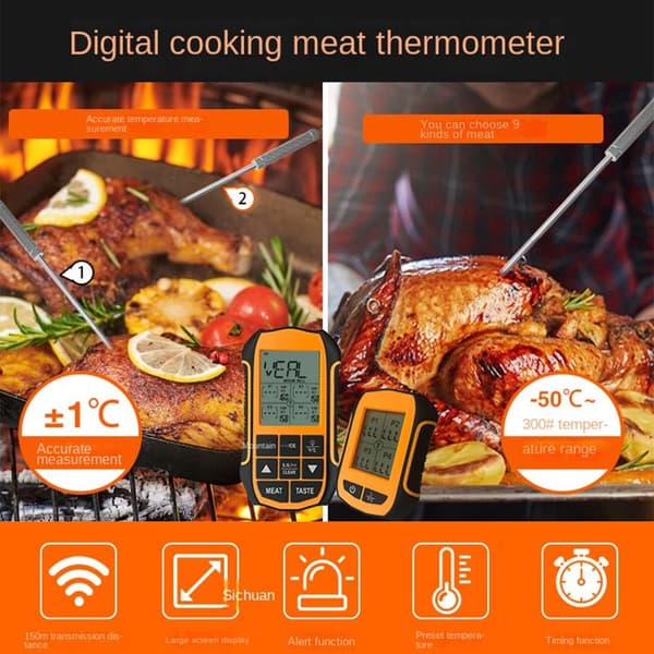 Trådlös kötttermometer Bluetooth med 4 st köttsonder