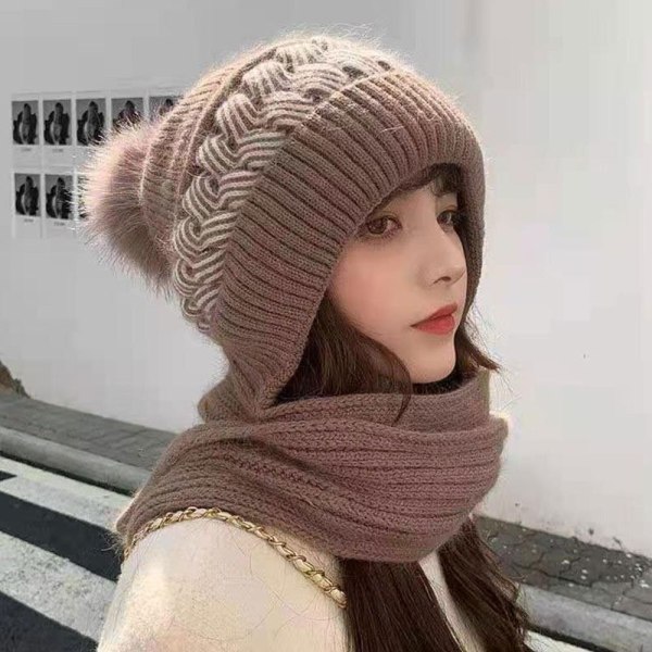 Integrerad Cap Scarf Beanie Hat Scarf BEIGE Beige