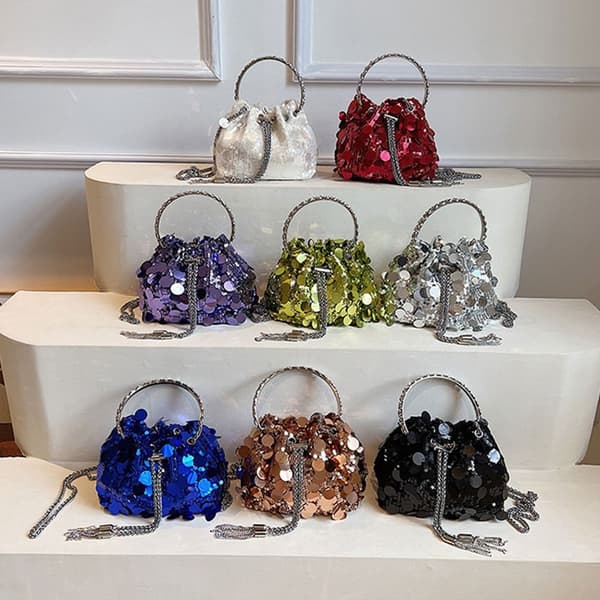 Sequin Skuldertaske Mini Bucket Shiny Håndtasker SORT black