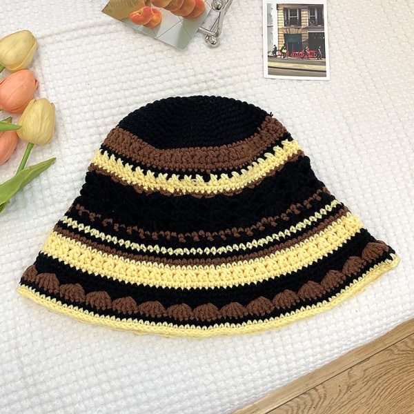 Knitted Bucket Hat Striped Fisherman Hat MUSTA BLACK