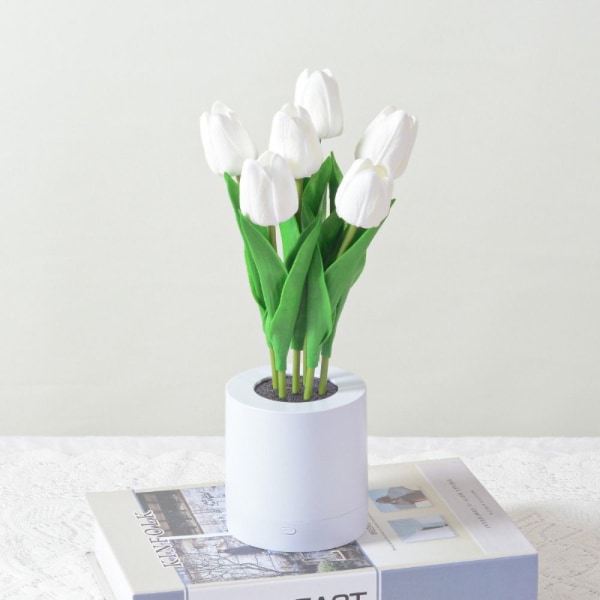 Led Tulip Night Light Konstgjord Blomma Bordslampa VIT white