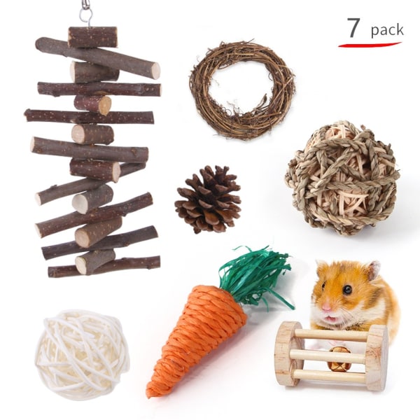 Hamster Tyggelegetøj Sæt Naturligt Træ Rattan Ball Tilbehør 6 STK 6pcs