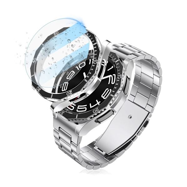 Veske+ Bezel Ring + Skjermbeskytter i herdet glass BLÅ&ROSE Blue&Rose Gold 47MM
