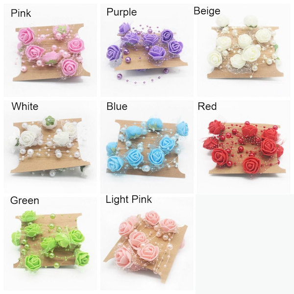 2ST Konstgjorda pärlor Pärlor Kedja Rose Blommor Girlander LIGHT light pink
