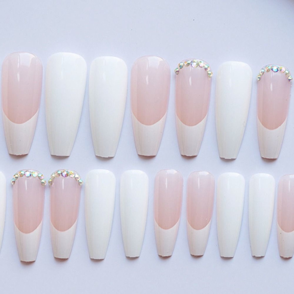 Fake Nails Long French Ballerina