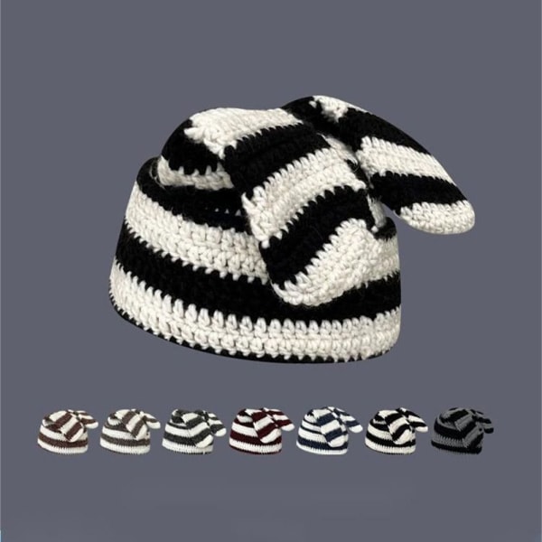 Japanese Beanie Hat Ins Little Devil Randig Hat KHAKI&WHITE khaki&white