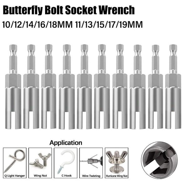 Vingemutter Driver Spor Butterfly Bolt Socket Hylse MM19 MM19 MM19