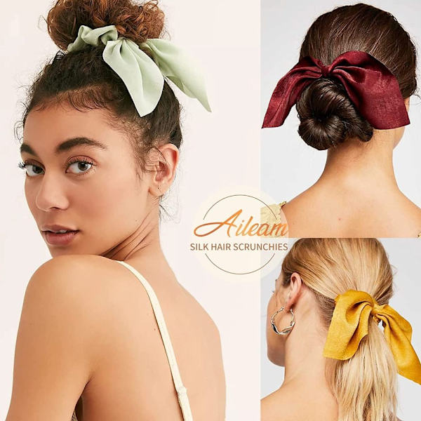 5 st Silk Scrunchie Bowknot Hårrep SVART black