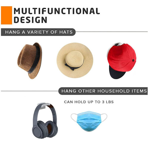 6 stk Baseball Caps Stativ Hatt Holder hvit