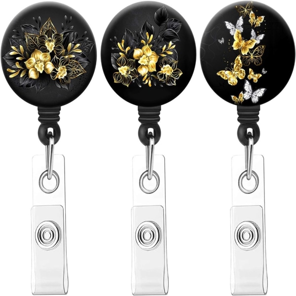 Uttrekkbar merkeklemme Black Flower Badge-klemme Sykepleiemerke