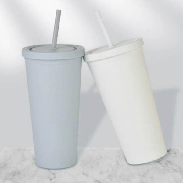 Kaksikerroksinen Skinny Tumbler muovinen Forsted-vesipullo VALKOINEN White