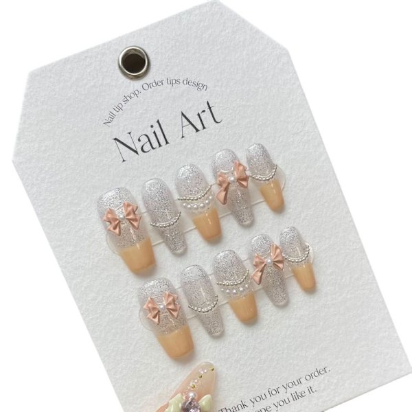 10st Fransk rosett Handgjorda naglar Pure Manual False Nail XS XS