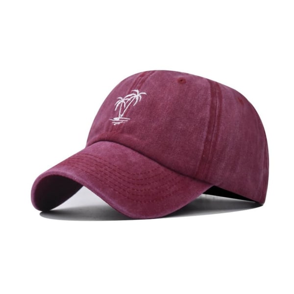 Coconut Tree Brodery Baseball Caps Distressed Faded Cap WINE wine red