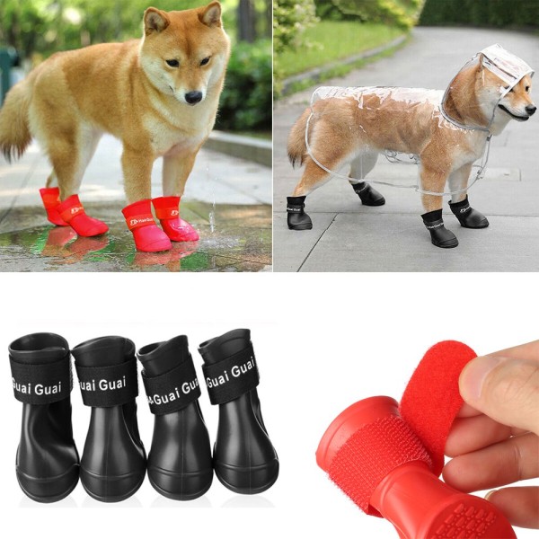 Anti-slip Pet Boots Vattentäta regnskor för hund röd M