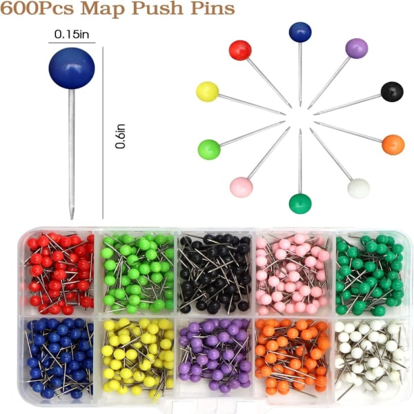 600 STK Kort Push Pins Kort Tacks Markering Pins