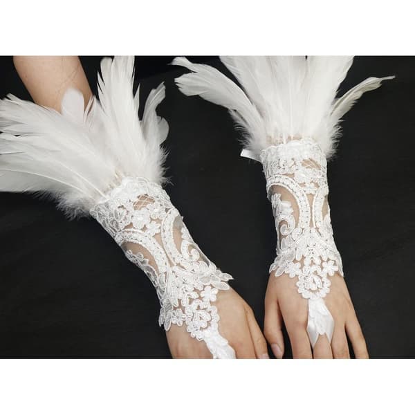 Feather Long Gloves Gothic Mesh Sleeve Vantar