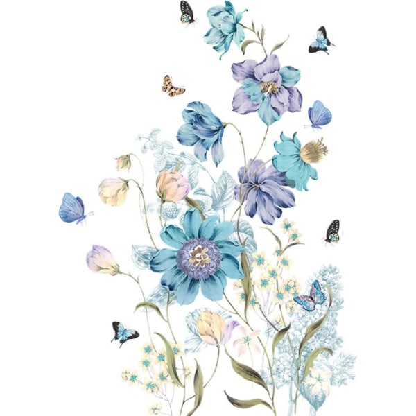 Blå blommor Väggdekaler Blommiga fjärilsdekaler Hem
