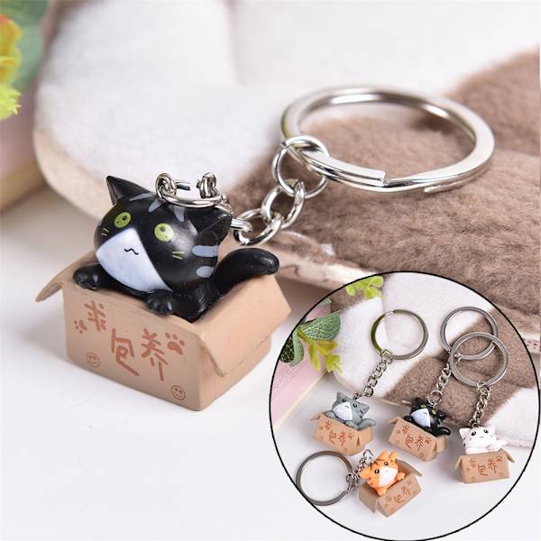 4 kpl Carton Box Cat avaimenperä auton avainpidike MUSTA Black