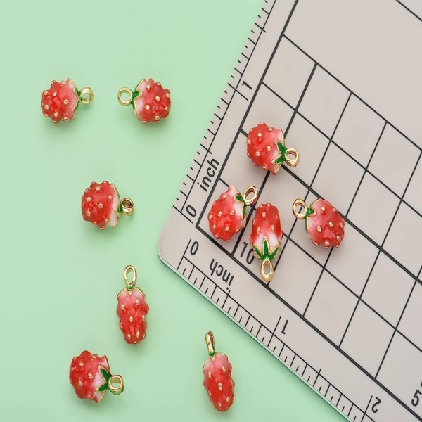 20stk Strawberry Charms Emalje Frukt Anheng Charms Hawaii 3D