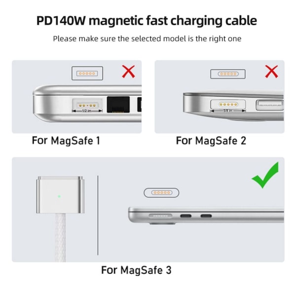 Opladerledning USB Type C Til Magsafe 3 Magnetisk 200cm