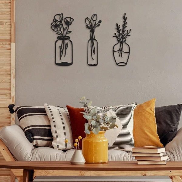 3 stk 3D Hollow Out Vase Potted Wall Sticker Akryl urtepotte B