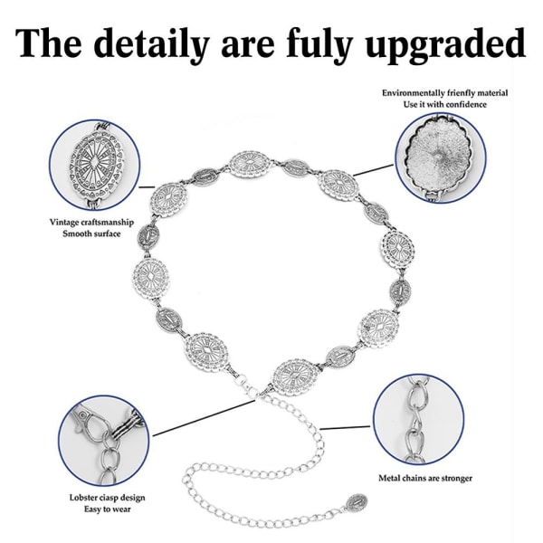 Metaltaljekædebælte dekoreret taljebælte SØLV Silver