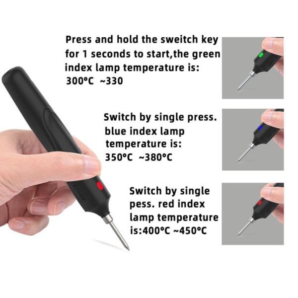 Sladdlös lödkolv temperaturkontroll USB elektrisk Black